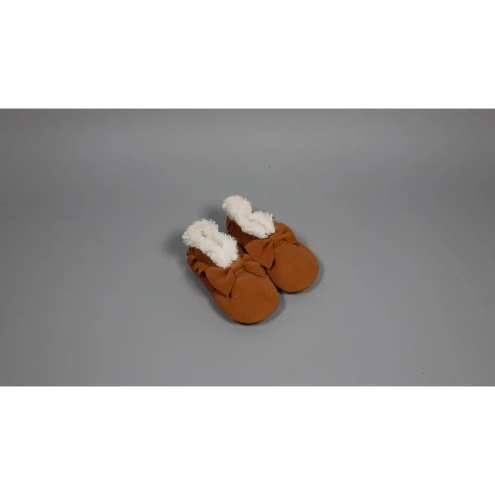 HONGTEYA Baby Moccasins with Fur Fleece Rubber Soles Warm Size 5
